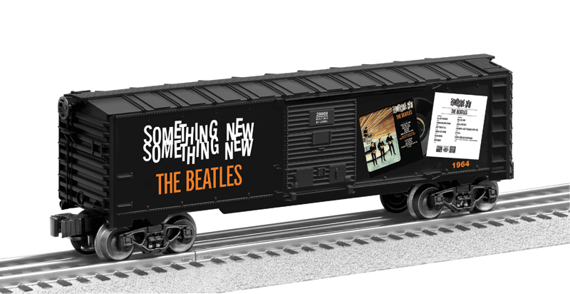 Steel Boxcar - 3-Rail - Ready to Run -- Beatles Something New #1964 (black, white, orange, Album Cover Graphics)
