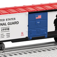 Boxcar - 3-Rail - Ready to Run - US Made -- United States National Guard #39396 (white, red, blue, black)