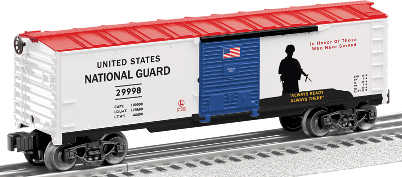 Boxcar - 3-Rail - Ready to Run - US Made -- United States National Guard #39396 (white, red, blue, black)-1