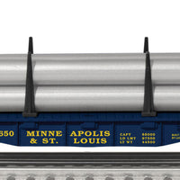 M&StL Freight Set Add-On - 3-Rail - Ready to Run -- Minneapolis & St. Louis Flatcar w/Pipe Load, Erie Lackawanna Gondola w/Canis