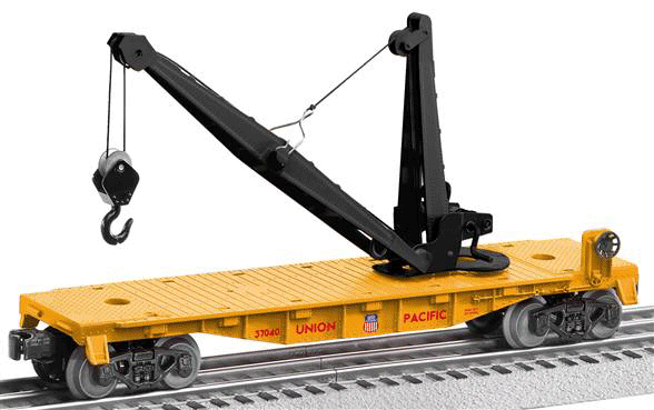 Derrick Car w/Movable Crane Boom - 3-Rail - Ready to Run -- Union Pacific (yellow)