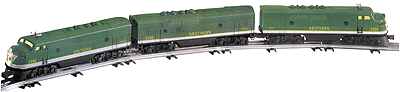 Celebration Series Diesel EMD F3 A-B-A (1 Powered A, 1 Each Dummy A & B) -- Southern Railway (green, white, yellow) - 1954 Reproduction/Reissue