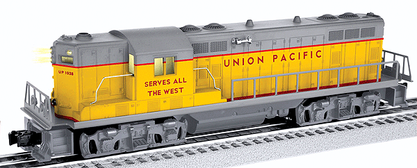 Diesel EMD GP7 - 3-Rail w/Horn & Bell Sounds -- Union Pacific #1038 (Armour Yellow, gray, Serves All The West Slogan)