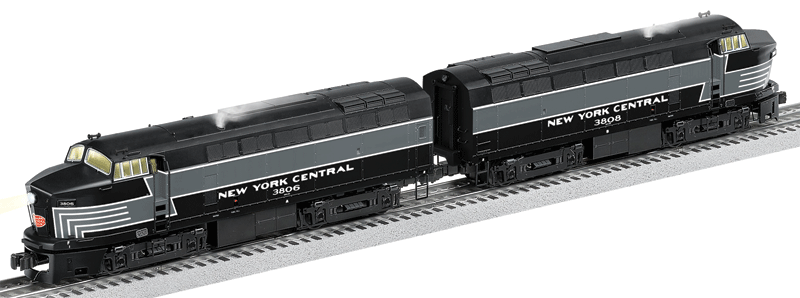 Baldwin RF16 Sharknose A-A Set - Scale 3-Rail w/Legacy Sound, Control & Smok -- New York Central #3806, 3808 (Lightning Stripe, black, gray)