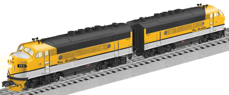 EMD F3 Powered A/Unpowered A Set - Scale 3-Rail w/Legacy Sound, Control, Smo -- Denver & Rio Grande Western #5531, 5534 (Aspen Gold, silver, black)