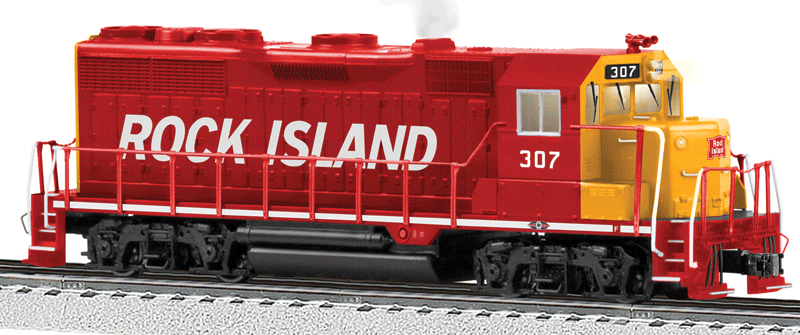 Scale EMD GP35 - 3-Rail w/Legacy Sound, Control & Smoke -- Rock Island #307 (red, yellow, white; Billboard Italic Lettering)