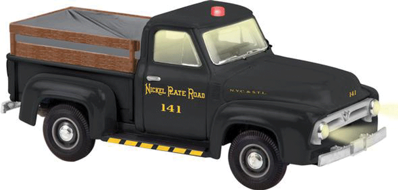 1955 MOW Pickup Truck w/Railroad Wheels - 3-Rail w/Command Control -- Nickel Plate Road #141 (black, yellow)