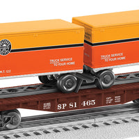 Flatcar w/Piggyback Trailers - 3-Rail - Ready to Run -- Southern Pacific #81465 (Boxcar Red w/red, orange, black Trailers)