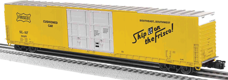 86' Hi-Cube Boxcar - 3-Rail - Ready to Run -- St. Louis-San Francisco #9125 (yellow, silver, Ship it on Frisco Slogan)-1