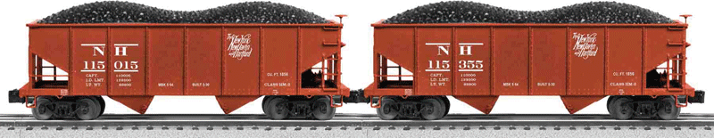 Scale PRR Class Gla 2-Bay Hopper w/Load 2-Pack - 3-Rail - Ready to Run -- New Haven #115015, 115355 (Boxcar Red, Script Logo)-1