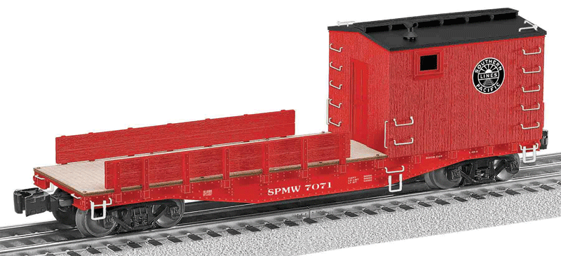 Scale Crane Boom Car w/Legacy RailSounds - 3-Rail - Ready to Run -- Southern Pacific #7071 (red, black)-1