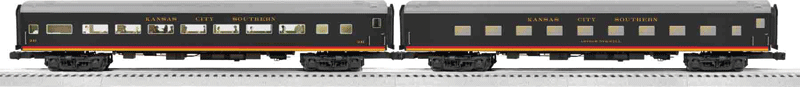 18" Aluminum Car Smooth-Side Coach/Sleeper Set - 3-Rail - Ready to Run -- Kansas City Southern (Southern Belle, black, red, yellow)