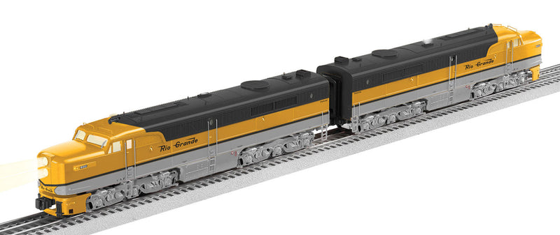 Alco PA A-A Powered/Unpowered Set - 3-Rail w/Legacy Sound & Control -- Denver & Rio Grande Western #6001, 6003 (Aspen Gold, silver, black)