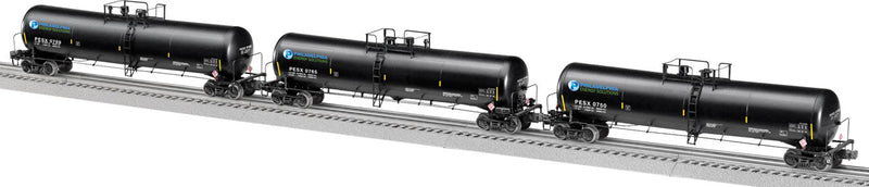 30,000-Gallon Tank Car 3-Pack - Scale 3-Rail - Ready to Run -- Philadelphia Energy Solutions #0789, 0765, 0750 (black, green, blue)