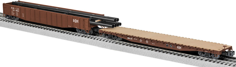 PS-5 Gondola & PS4 Flatcar w/Pipe Load Set - Scale 3-Rail - Ready to Run -- Bessemer & Lake Erie #19950, 4019 (Boxcar Red)