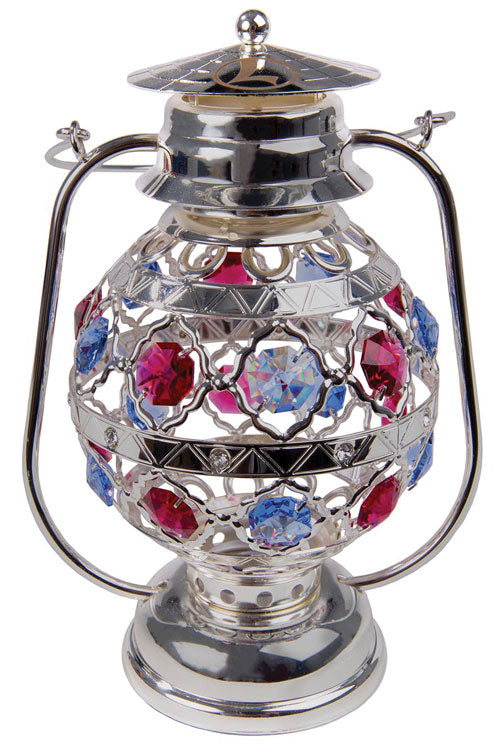 SILVER LED LIGHT UP LANTERN DECORATION