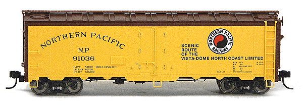 Trix American 40' Steel Reefer w/RP-25 Wheels -- Northern Pacific "Scenic Route of the Vista Dome"