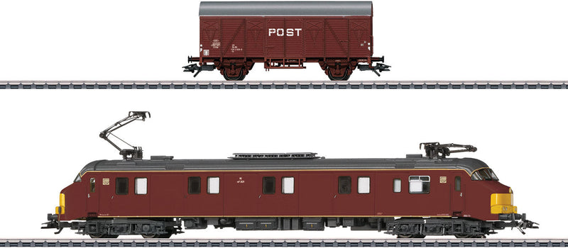 Class mP 3000 Postal System Electric with Boxcar - 3-Rail - Sound and Digital -- Dutch State Railways NS PTT 3029 (Era IV 1977, Boxcar Red, yellow)