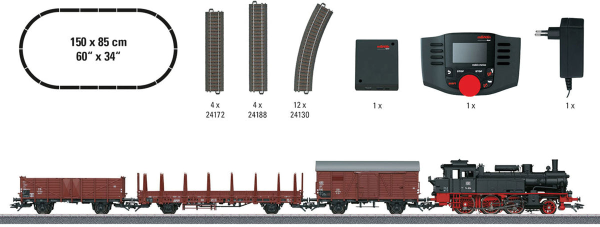 Era III Steam Freight Train Starter Set - 3-Rail w/Digital - Start Up -- German Federal Railroad DB Class 74 2-6-0T & 3 Cars, Track & Pack-1