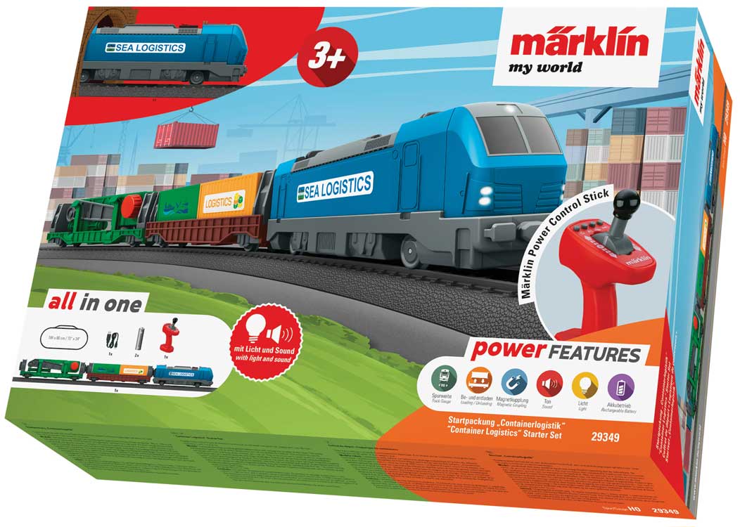 Container Logistics Battery-Powered Starter Set - My World -- Vectron Loco, 2 Cars, 72 x 34" Track Oval w/Siding, Remote Control-6