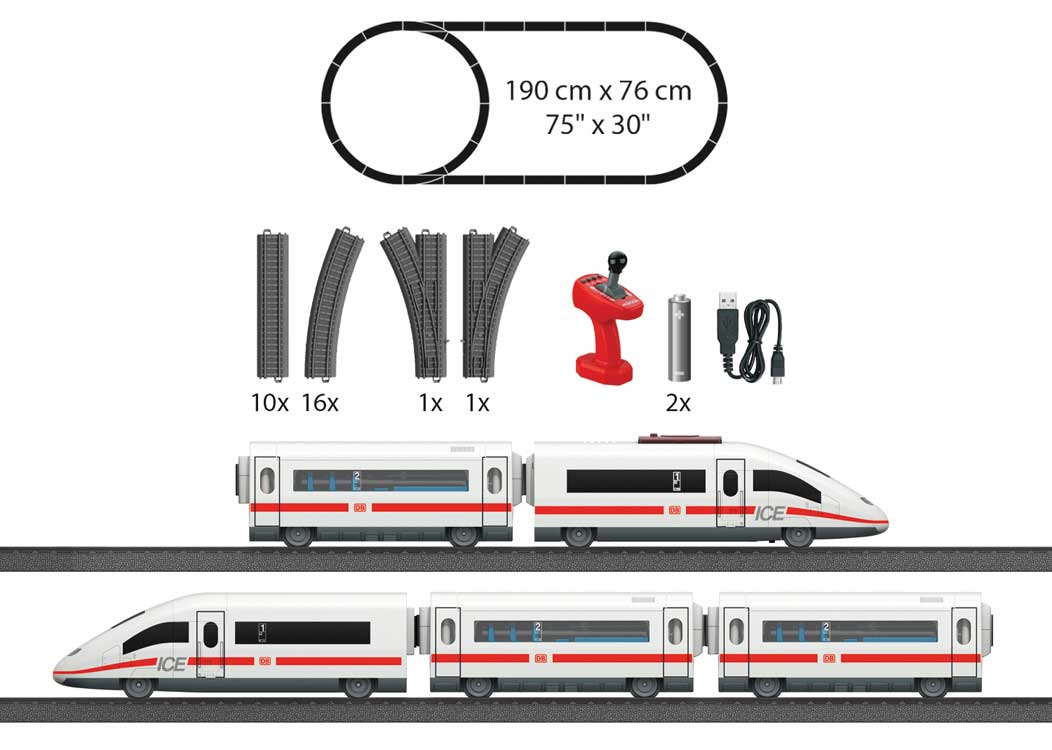 ICE 3 High Speed Train Battery Operated Starter Set - My World -- German Railroad DB AG 5-Car Train, Plastic Track Oval w/Siding, Remote Contr-3
