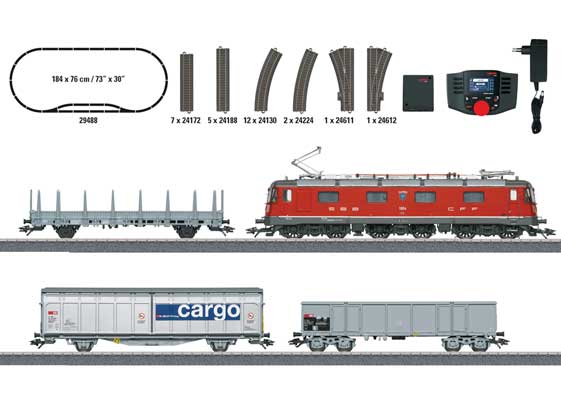 Swiss Freight Train w/Class Re 620 Starter Set - 3-Rail - Sound & Digital -- Re 6/6 Electric, Track Oval w/Siding, 3 Cars, Mobile Station Controller-1