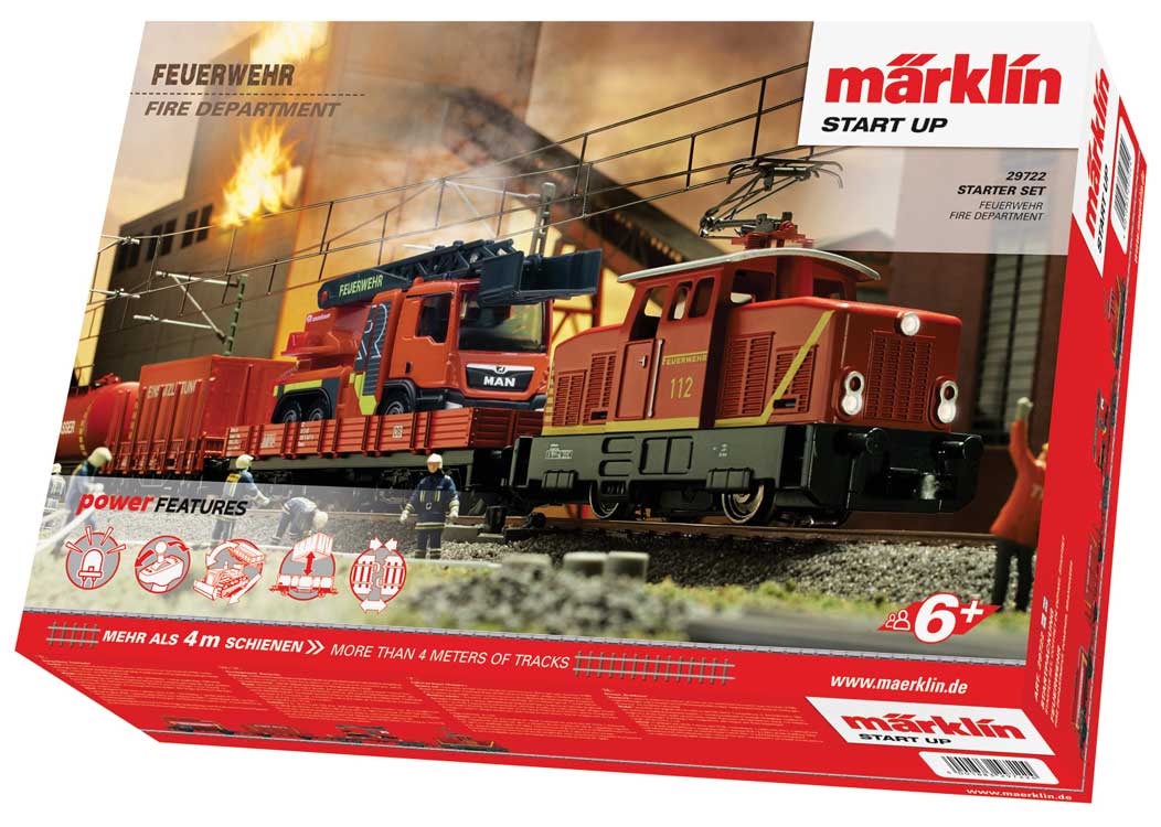Fire Department Starter Set - 3-Rail - Sound and Digital - Start Up -- Henschel EA 500 Electric, 3-Cars, Fire Truck Load, C-Track Oval with Siding-2
