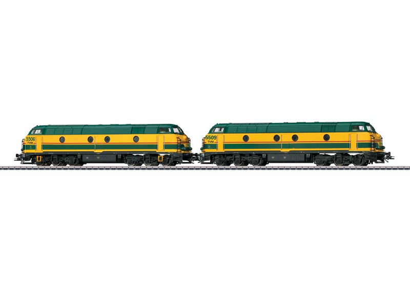 Class 55 Diesel 2-Unit Set (1 Each Powered and Unpowered) - 3-Rail - Sound and -- Belgian State Railways SNCB-NMBS 5506, 5509 (Era V, yellow, green, red)-1