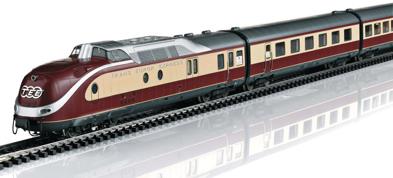 Class VT 11.5 TEE Diesel Rail Car Train-Only Set - 3-Rail w/Sound & Digital -- German Federal Railroad DB (Era III 1957, red, beige)-1