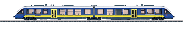 LINT 41 Class 648.2 Diesel Railcar w/Low Entry, 3-Rail w/Digital & Sound -- NordWestBahn NWB (Era VI, blue, yellow)