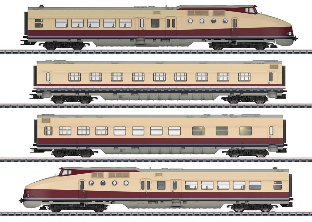 Class VT 18.16 Gorlitz Train-Only Set - 3-Rail - Sound and Digital -- 2 Powered End Cars, 2 Intermediate Cars German State Railroad DR-1