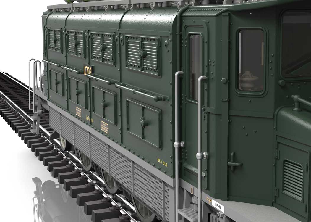 Class Ae 3/6 I Electric - 3-Rail w/Sound & Digital -- Swiss Federal Railways SBB/CFF/FFS #10703 (Era III 1950s, Fir Green, gray)-4