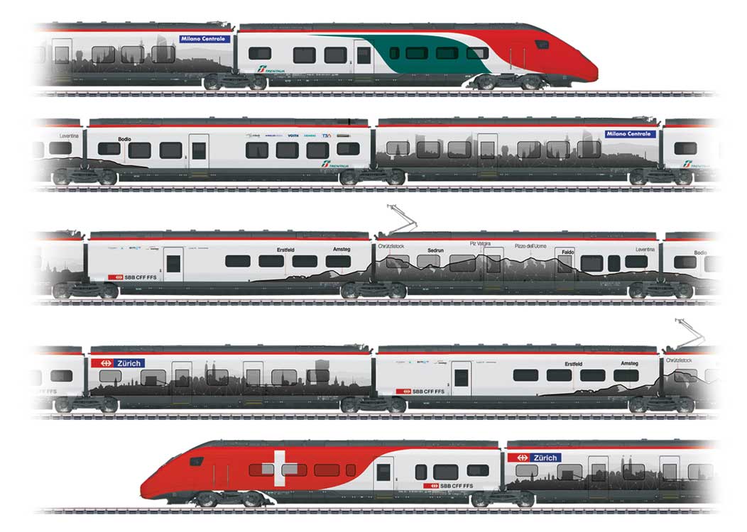 Class RABe 501 Giruno High-Speed Rail Car Train - 3-Rail - Sound & Digital -- Swiss Federal Railways SBB, 2 End Cars, 6 Intermediate Cars (Era VI 2018)-1