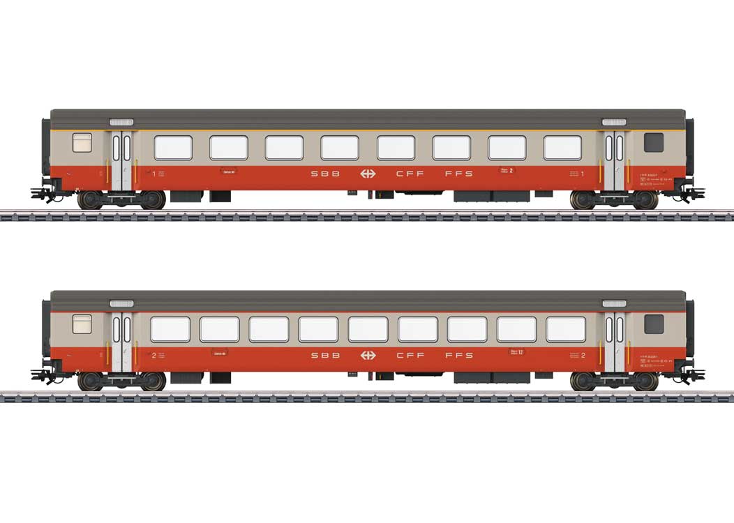 Type A Coach, Type B Coach Set - 3-Rail - Ready to Run -- Swiss Federal Railways SBB/CFF/FFS (Era IV 1975, Swiss Express, gray, orange