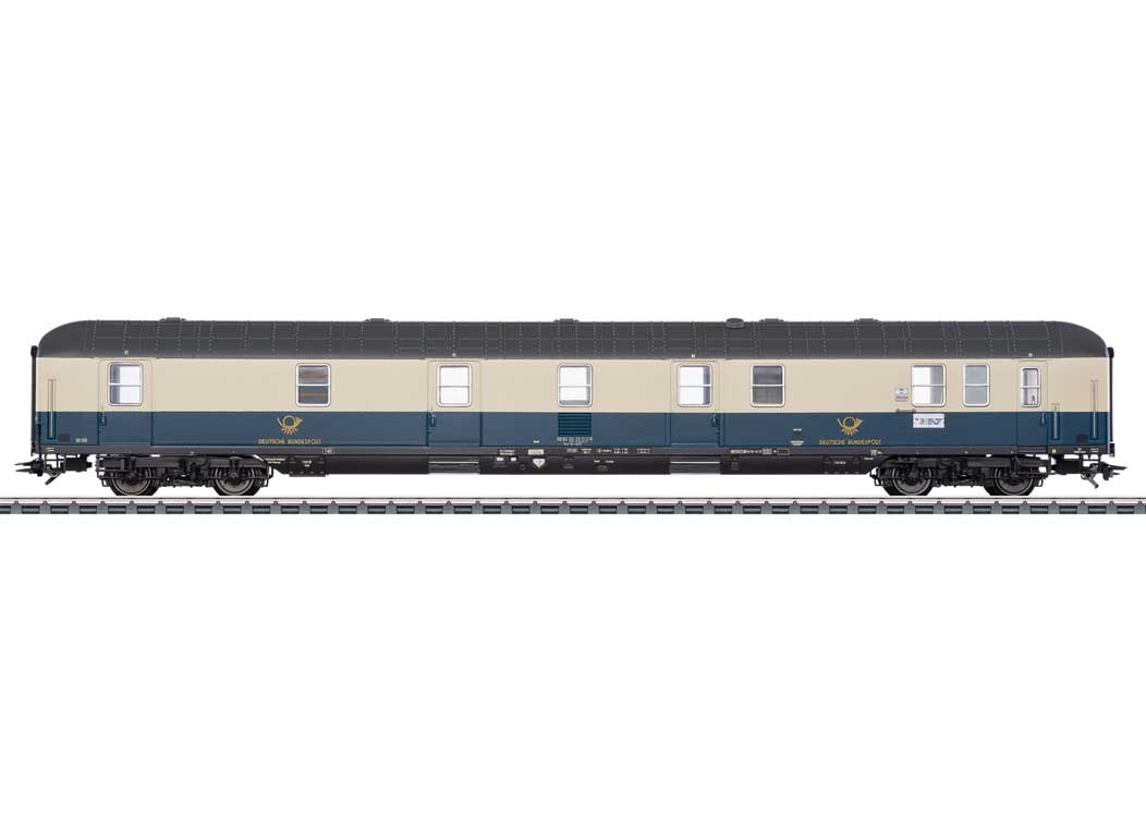 Type Post mr-a Mail Car - 3-Rail - Ready to Run -- German Federal Mail DBP (Era IV 1980, blue, ivory, gray)-2