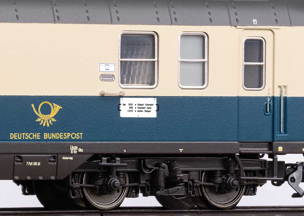 Type Post mr-a Mail Car - 3-Rail - Ready to Run -- German Federal Mail DBP (Era IV 1980, blue, ivory, gray)-3