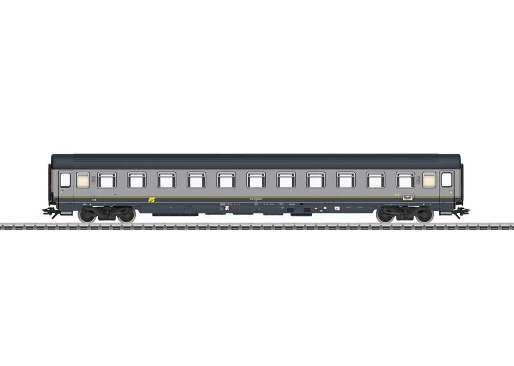 Type Bz Eurofima 2nd Class Compartment Car - 3-Rail - Ready to Run -- Italian State Railroad FS (Era V 1995, 2-Tone Gray)