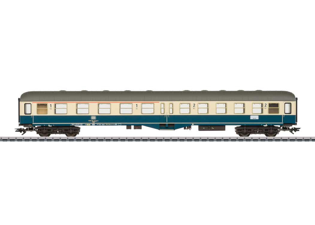 Type ABylb 411 1st and 2nd Class Coach - 3-Rail - Ready to Run -- German Federal Railroad DB (Era IV 1980, ocean blue, ivory, gray)