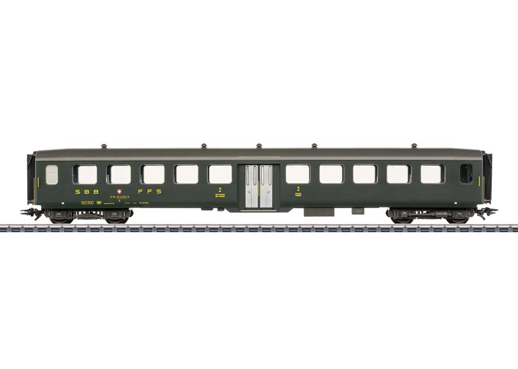 2nd Class Car w/Single Door - 3-Rail - Ready to Run -- Swiss Federal Railways SBB/CFF/FFS #10217 (Era IV 1990, green, gray)