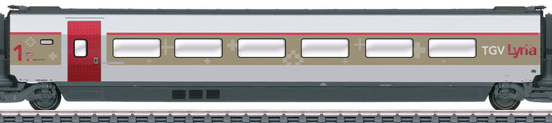 TGV Lyria R2/R3 Intermediate Passenger Car Add-On Set #1 - 3-Rail - Ready to R -- French State SNCF/Swiss Federal Railways SBB (Era VI 2013, white, gray, red)