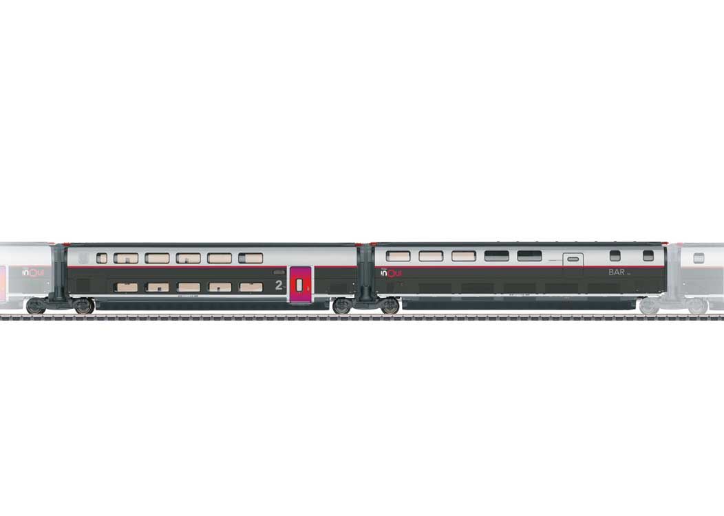 TGV INOUI Add-On R4 & R5 2nd Class Bar Intermediate Set - 3-Rail - Ready to R -- French State Railways SNCF Train #4713 (Era VI 2025, black, gray, white, red