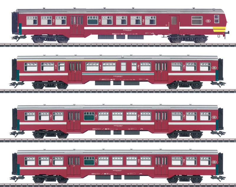 4-Car M2 Series Commuter Set w/Baggage-Cab Car - 3-Rail - Ready to Run -- Belgian State Railroad SNCB/NMBS (Era V, red, gray, white)-1