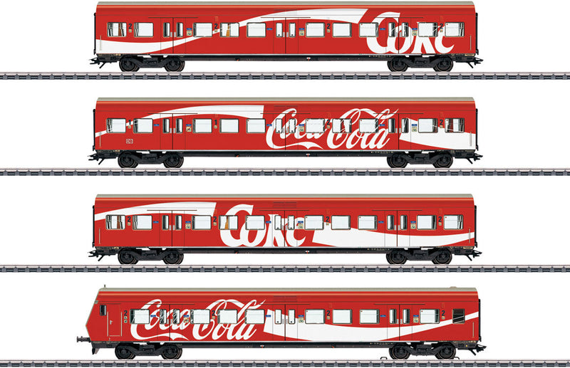 4-Car S-Bahn Passenger Set - 3-Rail - Ready to Run -- German Federal Railroad DB (Era V 1995, red, white, Coca-Cola Ad Scheme)