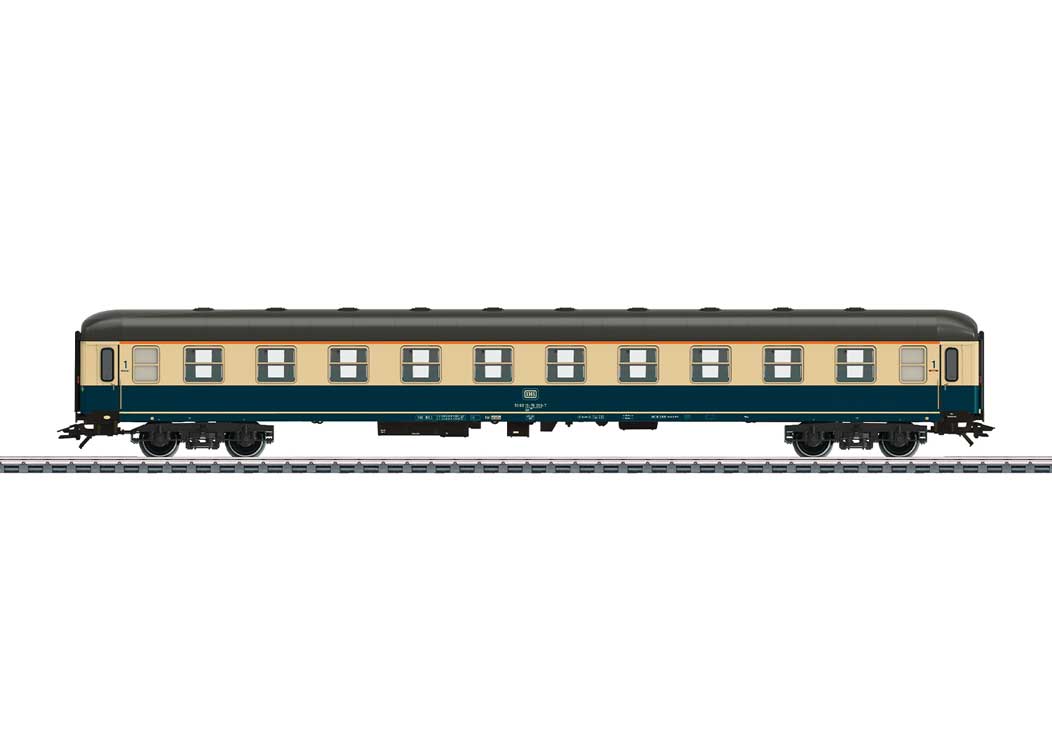 Type Am 203 1st Class Compartment Car - 3-Rail - Ready to Run -- German Federal Railroad DB (Era IV 1980, Ocean Blue, ivory)