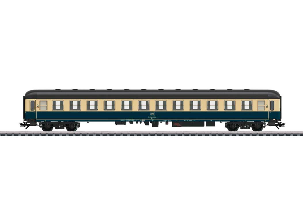 Type Bm 234 2nd Class Coach - 3-Rail - Ready to Run -- German Federal Railroad DB (Era IV 1980, Ocean Blue, ivory)