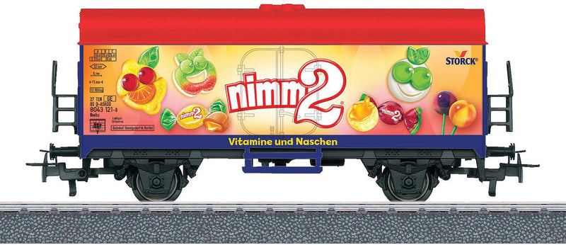 Type Ibehs Refrigerator Car - 3-Rail Ready to Run - Start Up -- August Storck Nimm 2 (Era VI, yellow, red, green)