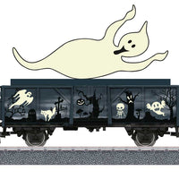 2-Axle Gondola with Sound - 3-Rail - Ready to Run - Start Up -- Glow in the Dark Ghost Car (black and gray graphics)