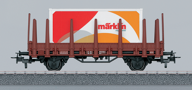 Type Kbs 442 Stake Flatcar - 3-Rail - Ready to Run - My World -- With Marklin My World 20' Container, German Railroad DB AG (Era VI, Boxcar R