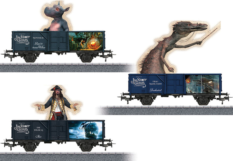 Gondola 3-Pack - 3-Rail - Ready to Run - Start Up -- Nepomuk, Mrs. Mahlzahn and the Wild 13 (Jim Button & Luke Series)-1