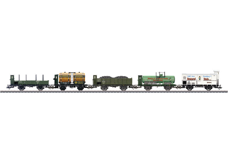 Bavarian 5-Car Freight Set - 3-Rail - Ready to Run -- Royal Bavarian State Railways KBay.Sts.B. (Era I, German Lettering)